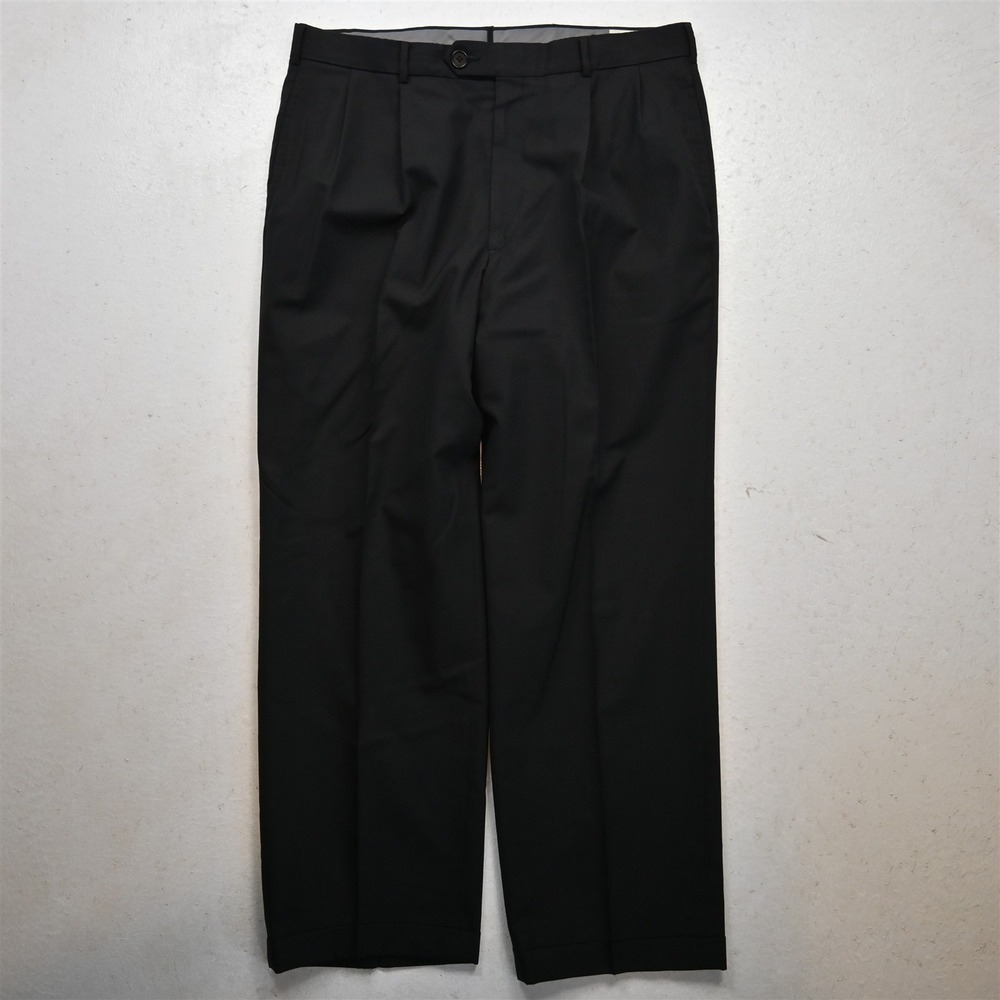 Vtg Majer 34x30 Black 100% Wool Pleated Cuffed Classic Dress Mens Pants